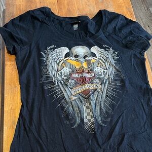 Harley-Davidson Black Tee with Skull and Wings Design